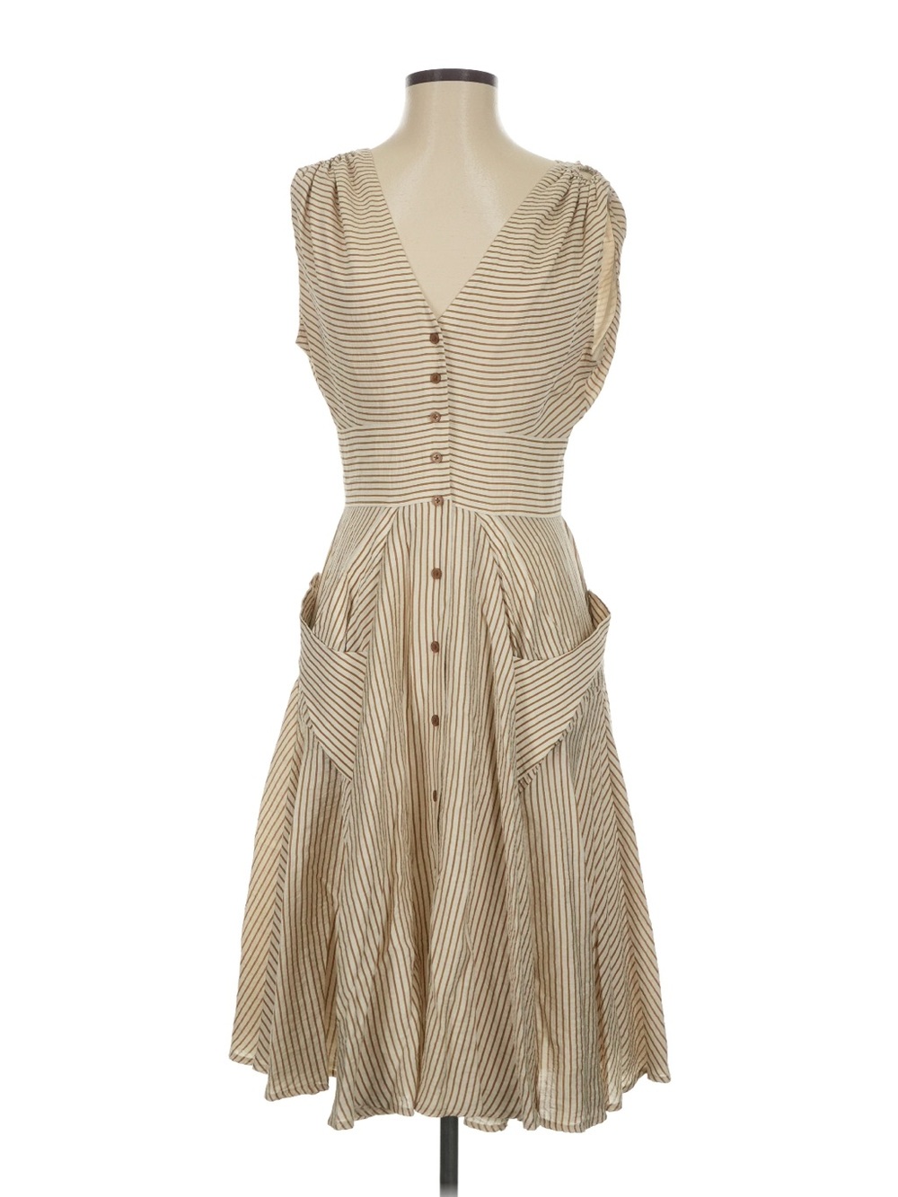 Calvin Klein Beige and Brown Stripe Midi Dress